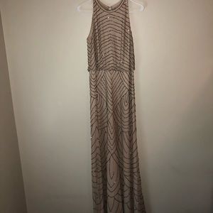 Dark silver beaded halter neck gown